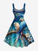 Robe hawaïenne grande taille à imprimé fleurs, perroquets et branches d'arbres - Bleu profond XS