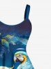 Robe hawaïenne grande taille à imprimé fleurs, perroquets et branches d'arbres - Bleu profond XS