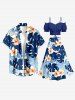 Jupe trapèze fendue hawaïenne à imprimé floral tropical et feuilles d'hibiscus grande taille - Bleu 5X