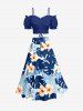 Jupe trapèze fendue hawaïenne à imprimé floral tropical et feuilles d'hibiscus grande taille - Bleu 5X