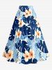 Jupe trapèze fendue hawaïenne à imprimé floral tropical et feuilles d'hibiscus grande taille - Bleu 5X