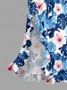 Robe hawaïenne à imprimé floral d'hibiscus et feuilles tropicales, fendue et à volants, style hawaïen - Bleu S