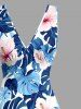 Robe hawaïenne à imprimé floral d'hibiscus et feuilles tropicales, fendue et à volants, style hawaïen - Bleu S