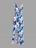 Robe hawaïenne à imprimé floral d'hibiscus et feuilles tropicales, fendue et à volants, style hawaïen - Bleu S