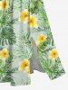 Robe midi trapèze grande taille à imprimé floral tropical et hibiscus, style hawaïen, avec poches fendues - Vert 3X