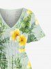 Robe midi trapèze grande taille à imprimé floral tropical et hibiscus, style hawaïen, avec poches fendues - Vert 3X