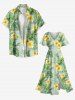 Robe midi trapèze grande taille à imprimé floral tropical et hibiscus, style hawaïen, avec poches fendues - Vert 3X