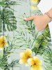 Plus Size Tropical Leaf Hibiscus Flower Print Hawaii Split Pocket A Line Midi Dress -  