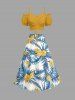 Plus Size Tropical Leaf Hibiscus Flower Print Hawaii Split A Line Skirt -  