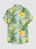 Plus Size Tropical Leaf Hibiscus Flower Print Hawaii Button Pocket Shirt For Men -  