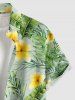 Plus Size Tropical Leaf Hibiscus Flower Print Hawaii Button Pocket Shirt For Men -  