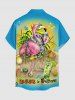 Plus Size Flamingo Fruit Juice Butterfly Print Buttons Pocket Hawaii Shirt For Men -  