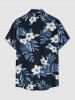 Plus Size Hibiscus Flowers Leaf Print Buttons Pocket Hawaii Shirt For Men -  
