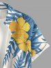Plus Size Tropical Leaf Hibiscus Flower Print Hawaii Button Pocket Shirt For Men -  
