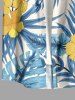 Plus Size Tropical Leaf Hibiscus Flower Print Hawaii Button Pocket Shirt For Men -  