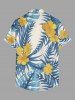 Plus Size Tropical Leaf Hibiscus Flower Print Hawaii Button Pocket Shirt For Men -  