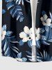 Chemise hawaïenne grande taille pour homme, à imprimé feuilles d'hibiscus, boutons et poche. - Bleu profond 6XL