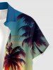 Plus Size Coconut Tree Sea Ombre Dusk Sunset Print Hawaii Button Pocket Shirt For Men -  