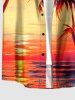 Plus Size Coconut Tree Sea Ombre Dusk Sunset Print Hawaii Button Pocket Shirt For Men -  