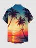 Plus Size Coconut Tree Sea Ombre Dusk Sunset Print Hawaii Button Pocket Shirt For Men -  