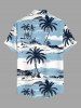 Chemise hawaïenne grande taille pour homme, imprimée cocotiers et nuages, paysage marin, boutons et poche. - Bleu clair 4XL