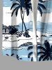 Chemise hawaïenne grande taille pour homme, imprimée cocotiers et nuages, paysage marin, boutons et poche. - Bleu clair 4XL