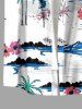 Chemise hawaïenne grande taille pour homme, imprimé fleurs de cocotiers et montagnes, boutons et poche. - Blanc S