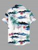 Chemise hawaïenne grande taille pour homme, imprimé fleurs de cocotiers et montagnes, boutons et poche. - Blanc S
