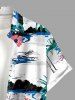 Chemise hawaïenne grande taille pour homme, imprimé fleurs de cocotiers et montagnes, boutons et poche. - Blanc S