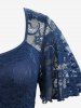 Plus Size Flower Lace Panel A Line Evening Dress with Removable Belt -  