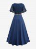Plus Size Flower Lace Panel A Line Evening Dress with Removable Belt -  