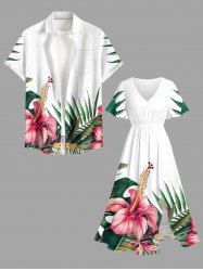 Tropical Leaf Hibiscus Flower Print Matching Hawaii Beach Outfit For Couples -  