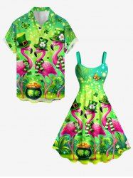 St. Patrick's Day Flamingo Butterfly Flowers Clove Print Plus Size Matching Outfit For Couples -  