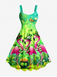 St. Patrick's Day Flamingo Butterfly Flowers Clove Print Tank Dress -  