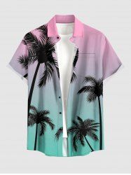 Coconut Tree Ombre Print Buttons Pocket Hawaii Shirt For Men -  