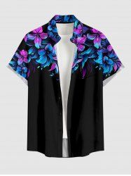 Chemise hawaïenne grande taille à imprimé floral et feuilles, boutons et poche pour homme - Noir L