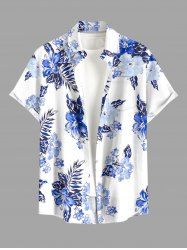 Chemise hawaïenne grande taille pour homme, à imprimé de fleurs d'hibiscus et de feuilles, avec boutons et poche. - Blanc 6XL