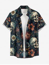 Skulls Flowers Print Buttons Pocket Hawaii Shirt For Men -  