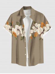 Chemise hawaïenne grande taille pour homme, à imprimé de fleurs d'hibiscus et de feuilles, avec boutons et poche. - Bronze L