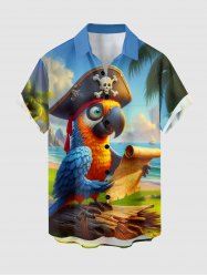 Chemise à poches boutonnées grande taille pour homme, imprimé perroquet pirate, croisière hawaïenne - Bleu Ciel S