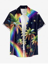 Plus Size Coconut Tree Rainbow Glitter Stars Galaxy Print Hawaii Button Pocket Shirt For Men - Noir 4XL
