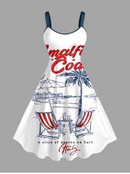 Coconut Tree Seascape Letter Print Hawaii A Line Dress - Blanc L