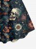 Ensemble de plage hawaïen assorti grande taille à imprimé têtes de mort et fleurs pour couples - Bleu profond 