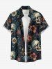 Ensemble de plage hawaïen assorti grande taille à imprimé têtes de mort et fleurs pour couples - Bleu profond 
