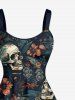 Ensemble de plage hawaïen assorti grande taille à imprimé têtes de mort et fleurs pour couples - Bleu profond 