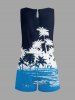 Matching Hawaii Shirt and Romper Plus Size Beach Outfit Coconut Tree Sea Colorblock Printed for Couples -  
