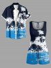 Matching Hawaii Shirt and Romper Plus Size Beach Outfit Coconut Tree Sea Colorblock Printed for Couples -  