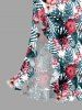 Robe hawaïenne à volants, fente et décolleté cache-cœur, imprimée de feuilles tropicales et de fleurs d'hibis - Vert profond XS
