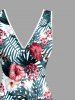 Robe hawaïenne à volants, fente et décolleté cache-cœur, imprimée de feuilles tropicales et de fleurs d'hibis - Vert profond XS