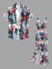 Hibiscus Flowers Tropical Leaf Print Hawaii Ruffles Split Surplice Dress -  